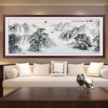 동양화 자연 풍경 그림 산수화 캔버스 수묵화 액자, D