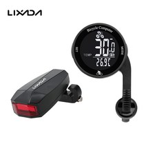 Lixada 동그란 무선 자전거 속도계+후미등 세트, 블랙