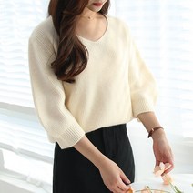 데이프릴 여성용 모아나 7부 브이넥 니트티셔츠