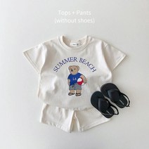 유아여름옷 년 아기 남아 의류 세트 유아 어린이 여름 옷 만화 곰 티셔츠 반바지 투피스 정장 신생아 여아 의상