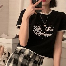 여성 반팔티 티셔츠 슬림 핏 반소매 여자반팔티셔츠 크롭 T 스퀘어 넥 인박카043