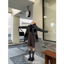 체크 소프트 누빔 롱 울 톰보이 라인 오버핏코트 빅사이즈 간절기 모직