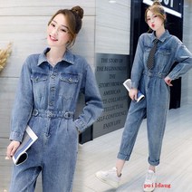 puildaug 봄 데님 점프 수트 여성 봄과 가을 툴링 점프 수트 패션 점프 수트 작은