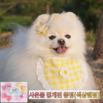 강아지 케이프 고양이 스카프 애견 턱받이 머플러 반다나 목걸이 악세사리 넥카라, 1개, 체크 플라워 옐로우