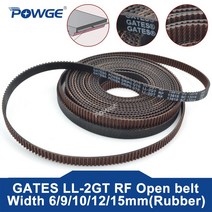 POWGE LL-2GT RF 2GT 개방형 동기 타이밍 벨트 폭 고무 저먼지 저진동 VORON 게이트 3D 프린터 GT2 6mm 9mm 10mm 12mm 15mm, 12mm-(LL-2GT RF), 9Meters
