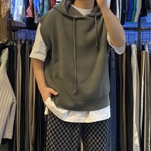 어썸블랑 크롭 레이어드 오버핏 후드 니트조끼 베스트