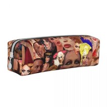 학교 연필 케이스 Queens Meme-프린트 스퀘어 알리사 에드워즈 콜라주 패션 가죽 상자 십대 지퍼 펜 가방, [01] 1, [01] 1