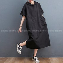 지홍 여름 반팔 후드 원피스 루즈핏 빅사이즈