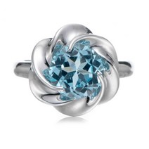 GESIDE 9mm 스카이 블루 토파즈 로듐 오버 스털링 실버 링, 7