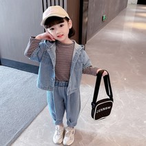 아동 상하복 봄가을 데님 미디엄 스트라이프 베스트 세트