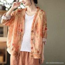 린넨 셔츠 여 긴팔 프린트 상의 아우터 가디건 코튼 린넨 뉴타임즈 S678D270