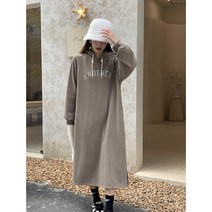 여성 루즈핏 맨투맨 롱원피스 빅사이즈 긴팔 망후드 원피스 홈웨어 오버핏 롱티 가을 겨울 심플 루즈핏 프린트 레터링 후드 스커트 나른한 롱 원피스
