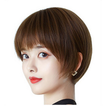 여성 가발 숏컷 통가발 여자, 브라운