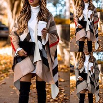 캐시미어 숄 망토 가 겨울 여성 패션 배트윙 소매 코트 격자 무늬 줄무늬 판초 스카프