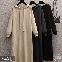 도오빠 여성 빅사이즈 니트 원피스 후드 골지 루즈핏 오버핏 가을 겨울 니트원피스