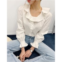 (신상)여성 튤립 코튼 랩스타일 러블카라 블라우스(아이보리)