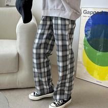 여성 체크 통 일자 캠핑 홈웨어 바지 모던한스타일 봄