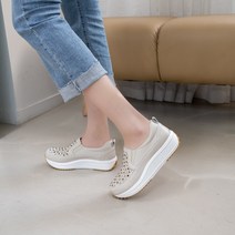 쿠션좋은 여자 보석 키높이 슬립온 큐빅 펀칭 빤짝이 속굽 에어창 슬랙스 운동화