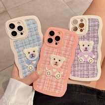 폰로드 아이폰 케이스 물결무늬케이스 겨울 따듯한 곰돌이 베어 아지가지한 귀여운 털실 후면풀커버 충격흡수 곰돌이패치 14 14프로 14프로맥스 아이폰케이스