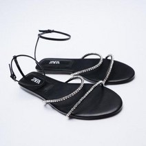 [100%정품]ZARA 자라 2022년 여름 여성 신발 블랙 플랫 슬리퍼 물 드릴 스트랩 샌들