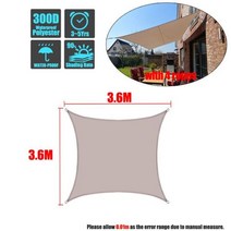 카키 300D 방수 폴리 에스터 스퀘어 직사각형 그늘 항해 정원 테라스 캐노피 수영 태양 그늘 캠핑 하이킹 야드 항해, 3.6x3.6m