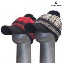 레노마골프 여성 골프 겨울 방한 체크 니트캡 방울 모자 L8804, 블랙