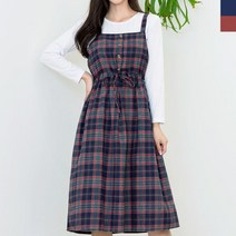 가을패션 허리 셔링 체크 어깨끈 원피스_티셔츠포함 _ 21852EA