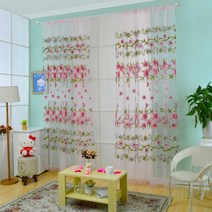 창 문 보일 꽃에 의하여 인쇄되는 폴리에스테 얇은 명주 그물 투명한 커튼 드레이프 패널 장식