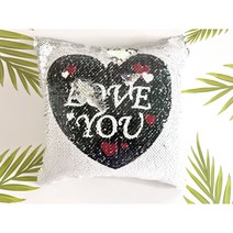 스팽글 반전 포토 반짝이 쿠션, 레드