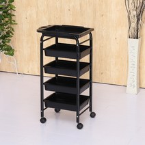 미용실 트레이 미용 원목 웨건 가위정리대 이동식 정리대 이발소 다림질, 블랙탑박스 5단 블랙휠, 공식 표준, 31x37x82cm