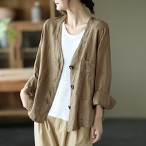 빅사이즈 여성 면마 자켓 봄 여름 가을 심플 여자 긴팔 재킷 상의 women linen jacket XK0445