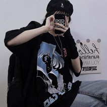 도쿄 애니메이션 프린팅 반팔티 오버핏 레이어드 덕후룩