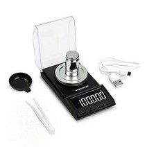 NEWACALOX 리로딩 저울 USB 공급 장치 포함 밀리그램 저울 100 x 0.001g 고정밀 휴대용 다기능 실험실 파우더 저울 보정 용기 무게 핀셋 계량 팬 골드, 200G