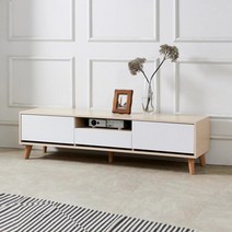 스칸디나비아 모던 낮은 사각 TV 거실장(150cm 3색) AV장 서랍장 예쁜 테레비 서랍 대, 그레이화이트