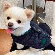 강아지할매조끼 강아지 할머니조끼 방한복 털옷 개타고니아 옷 후리스 체크, 화이트L