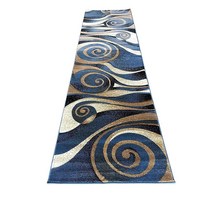 Nikos 모던 롱 컨템포러리 러너 부분 러그 블루 블랙 베이지 조각 디자인 25881.3cm X 304.8cm USA 미국