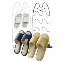라담 감성 인테리어 철제 슬리퍼 4단 거치대 + 린넨 실내화 세트, 고양이 실내화 거치대 / 화이트 + 라탄 실내화