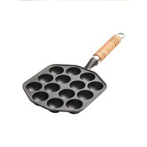 문어 미트볼 냄비 주철 가정용 구운 메추리 달걀 금형 코팅되지 않은 스틱 오믈렛 냄비 새우 당기는 그릴 팬 도구, 나무 손잡이가 있는 14구 미트볼 냄비 선물