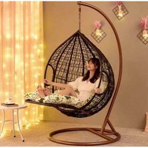 라탄그네의자 2인용 전원주택 행잉체어 둥지의자, M45-싱글 블랙(팔걸이+발)