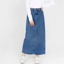 활동성 좋은 뒷트임 여자 롱기장 진청스커트 탄탄스판