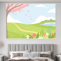 창앤롤 풍경 실사롤스크린 자연 들판 나무 일러스트 거실 블라인드