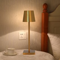 뱅크 스탠드 엔틱 침대 안방 단 책상 빈티지 조명 무선 테이블 램프 금속 충전식 계 용, 골드 35cm