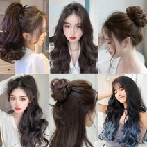 옆머리 올림머리 똥머리 곱창 만두 부분가발 반가발 포니테일 집게핀 머리끈 8종, 06.캣츠 웨이브 긴머리-내츄럴블랙