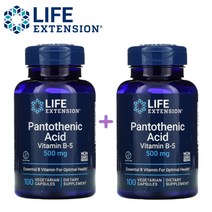 (1+1) 라이프익스텐션 판토텐산 칼슘 비타민 B5 Pantothenic Acid 500mg 100 베지캡슐 2팩