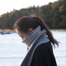 슬로우모먼츠 모노그레이 머플러 - 대바늘키트, 연그레이+코코넛