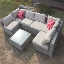 홈스월드 라탄 야외 테이블 세트 테리스 야외 쇼파 루프탑 카페 6인 그레이, 라탄소파&테이블 세트-6인 그레이