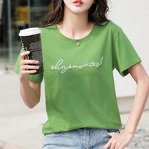 데일로엔 여성용 라운드넥 가슴자수 레터링 반팔티셔츠
