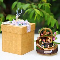 이웃집 토토로 뮤직 박스 DIY 오르골, 판타지숲+도구접착제+LED조명+음악+회전+상자