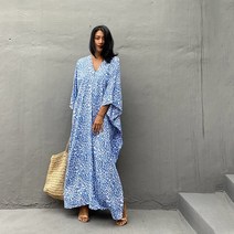 동남아여행 원피스 동남아 여행룩 베트남 태국 필리핀 베케이션 룩 레오파드 블루 카프 탄 라운지웨어 스