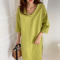 NewCare 여성 데일리 롱원피스 워싱브이넥 원피스 루즈핏원피스